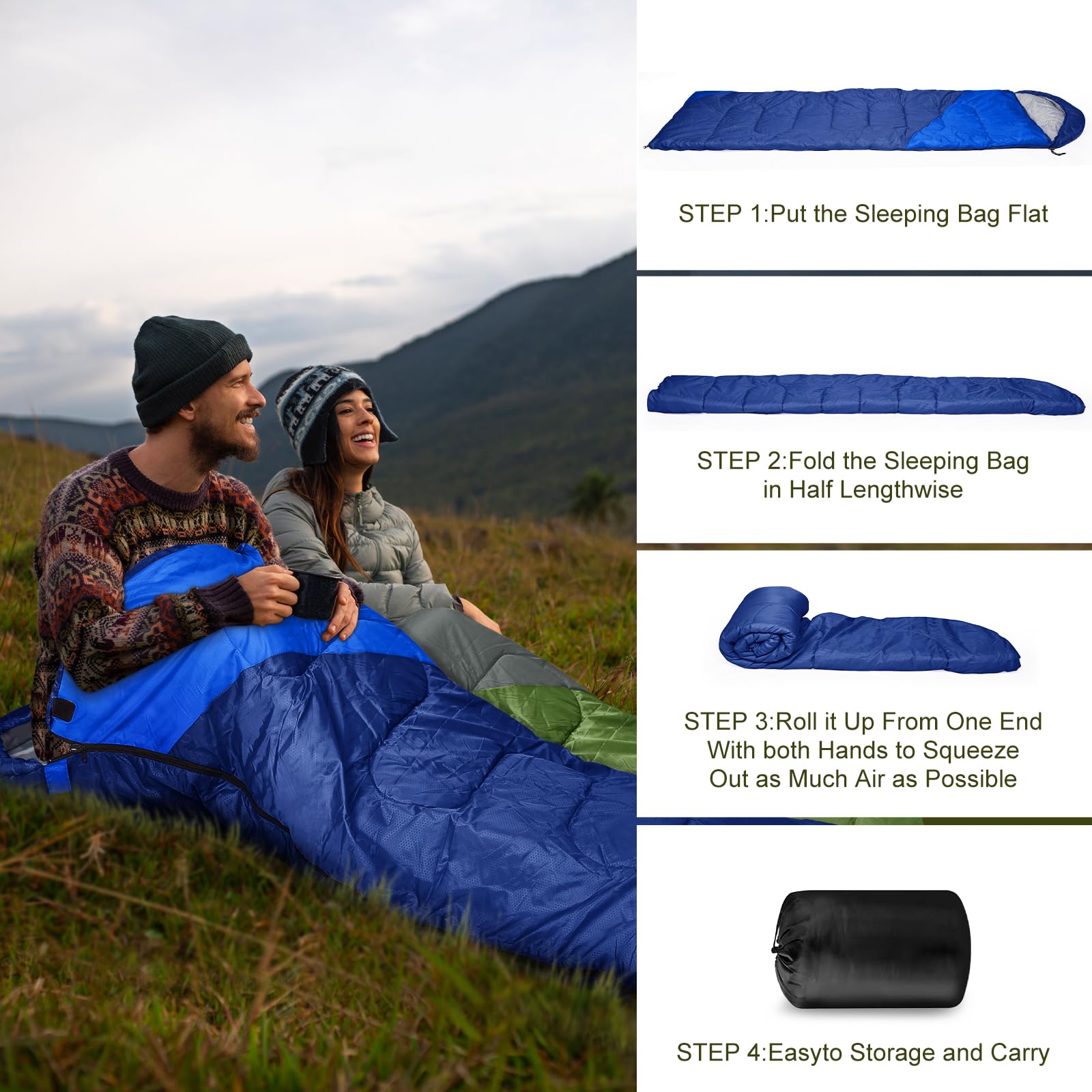 Yarmiene Sacco a Pelo-Sacco a Pelo 4 Stagioni-Adulti e Bambini, Sacco a pelo Compatto Ultraleggero per Campeggio ed Escursionismo,Sacco a Pelo da Campeggio Rettangolare Portatile