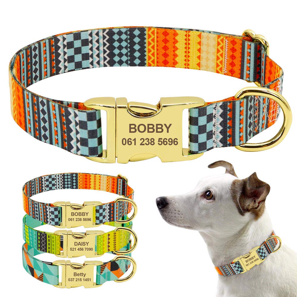 Collare di cane personalizzato Collare di etichetta per cane personalizzato in nylon Collare di identificazione per cuccioli di gatto con incisione stampata Collari di targhetta per animali dom