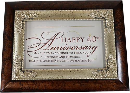 Ebros Gift Cottage Garden Happy Fortieth 40th Anniversary Burlwood pulido con plata envejecida, baratija enrollada, caja de música decorativa