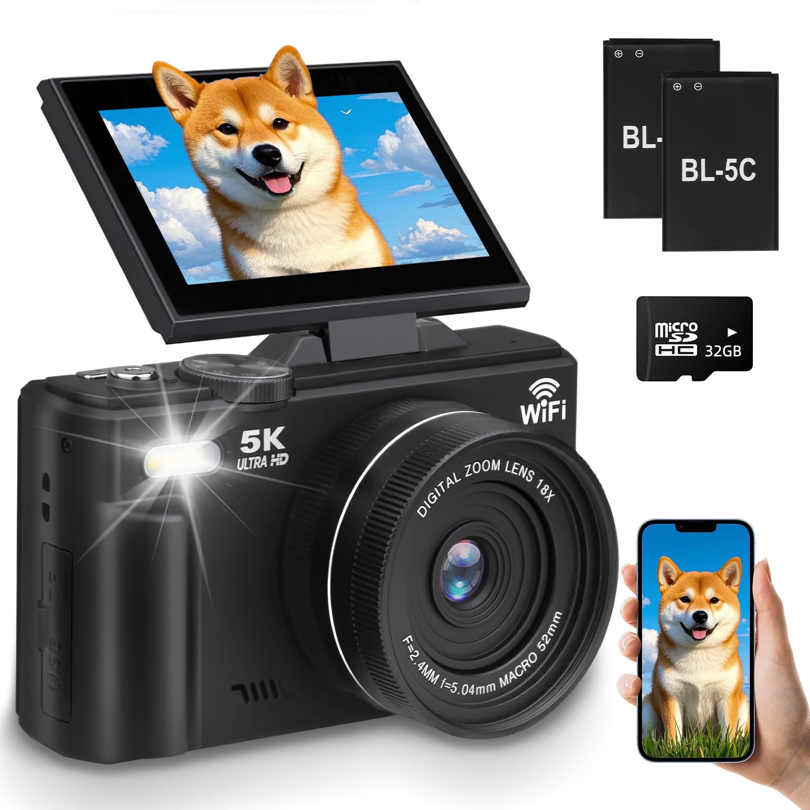 Amazon | デジカメ 5K デジタルカメラ 7500万画素 5K録画 Wi-Fi機能 AF