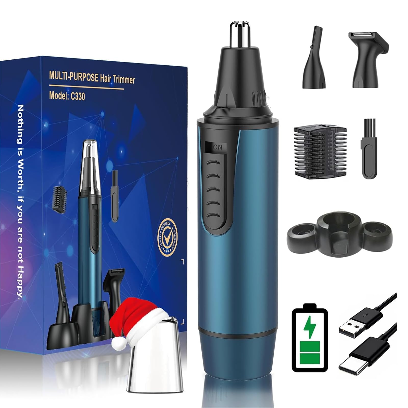 AREYZIN Nose Hair Trimmer for Men,2025 Professional 3 in 1 Painless Rechargeable Ear and Nose Trimmer,IPX7 Waterproof Eyebrow Facial Hair Trimmer Body Grooming Kit Dual Edge Blades