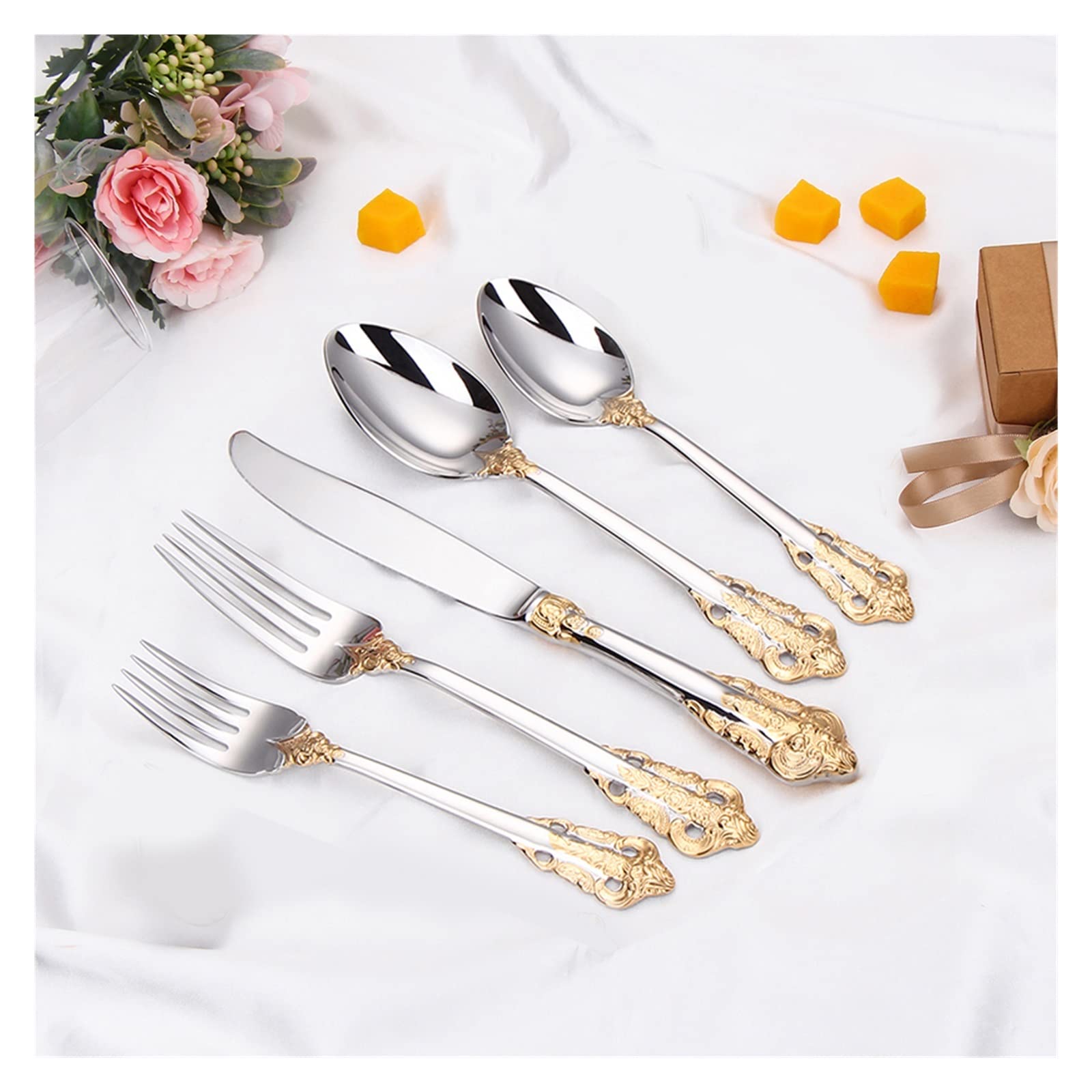 Amazon | 32/40/50 個の金メッキカトラリー西洋高級ゴールド食器ミラー