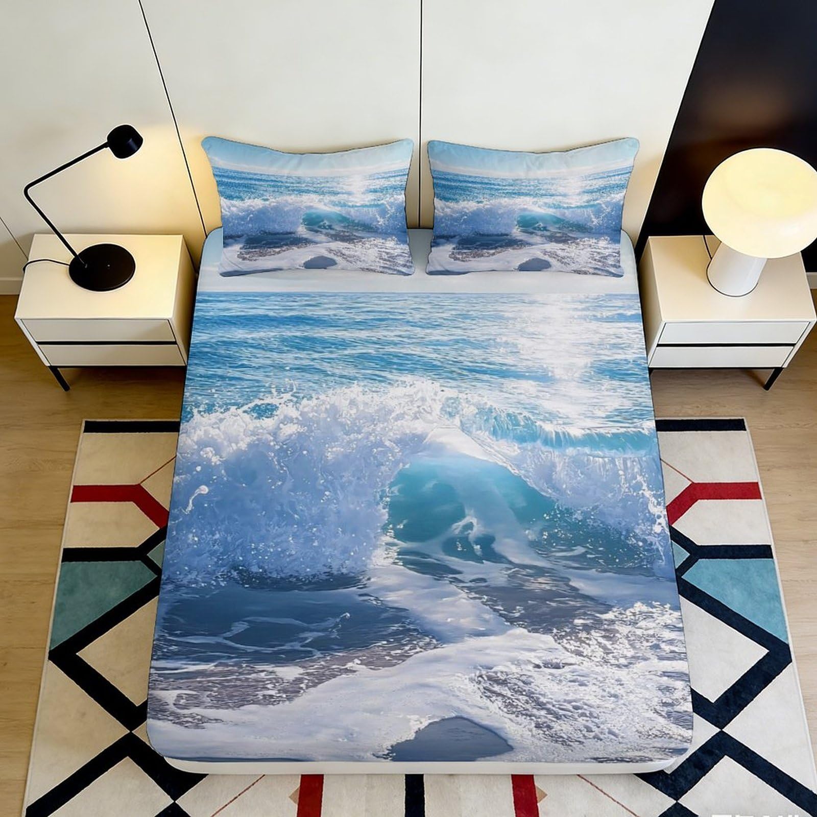 Jqzkxnhpbr Style-6 3D Printed Ocean Wave Fitted Sheet Microfiber Soft Breathable Sea View Bed Cover For Bedroom Guest Room Decor 90X200x25cm