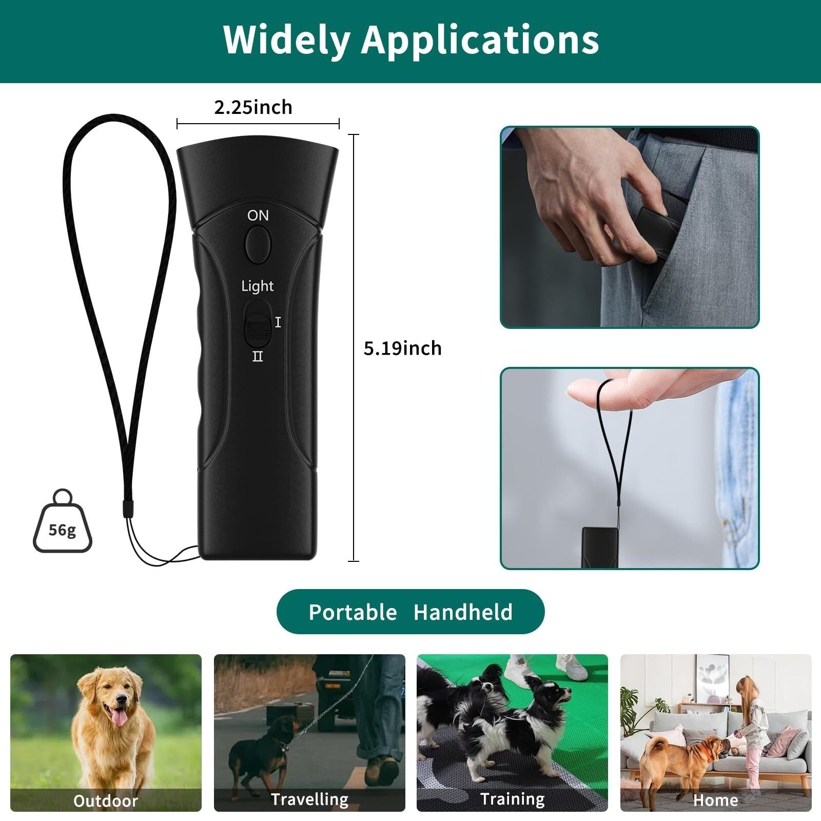 Dispositif Anti-aboiements for Chiens, 2 Modes, 7,6 m, Portable, LED, contrôle des aboiements for de Petite, Moyenne et Grande Taille, Outil Dressage