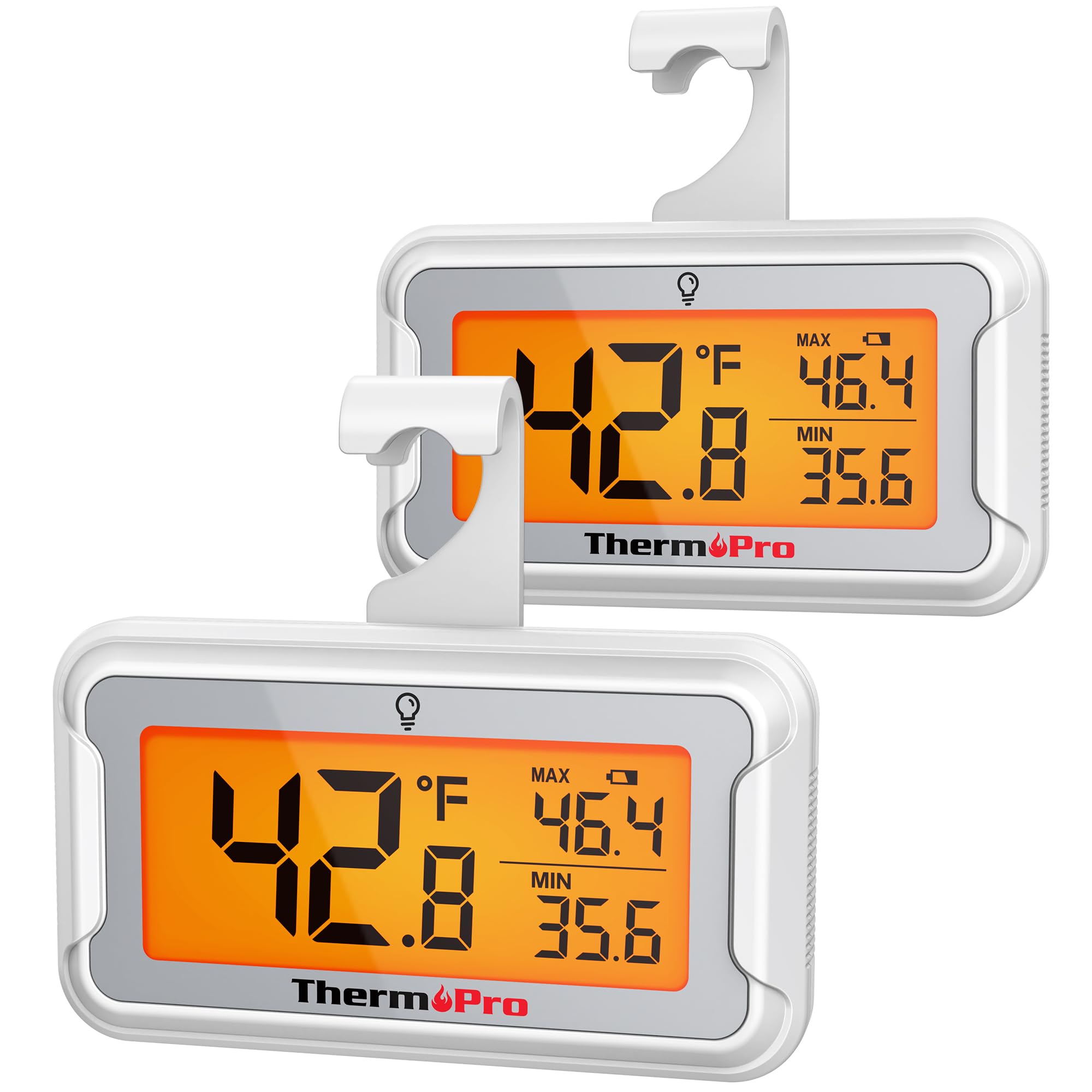 ThermoPro Refrigerator Thermometer with Large Backlit LCD Display, Waterproof Freezer Fridge Thermometer 2 Pack with Max/Min Record, Easy Battery Replacement, Magnetic & Stand Options for Room, Cooler