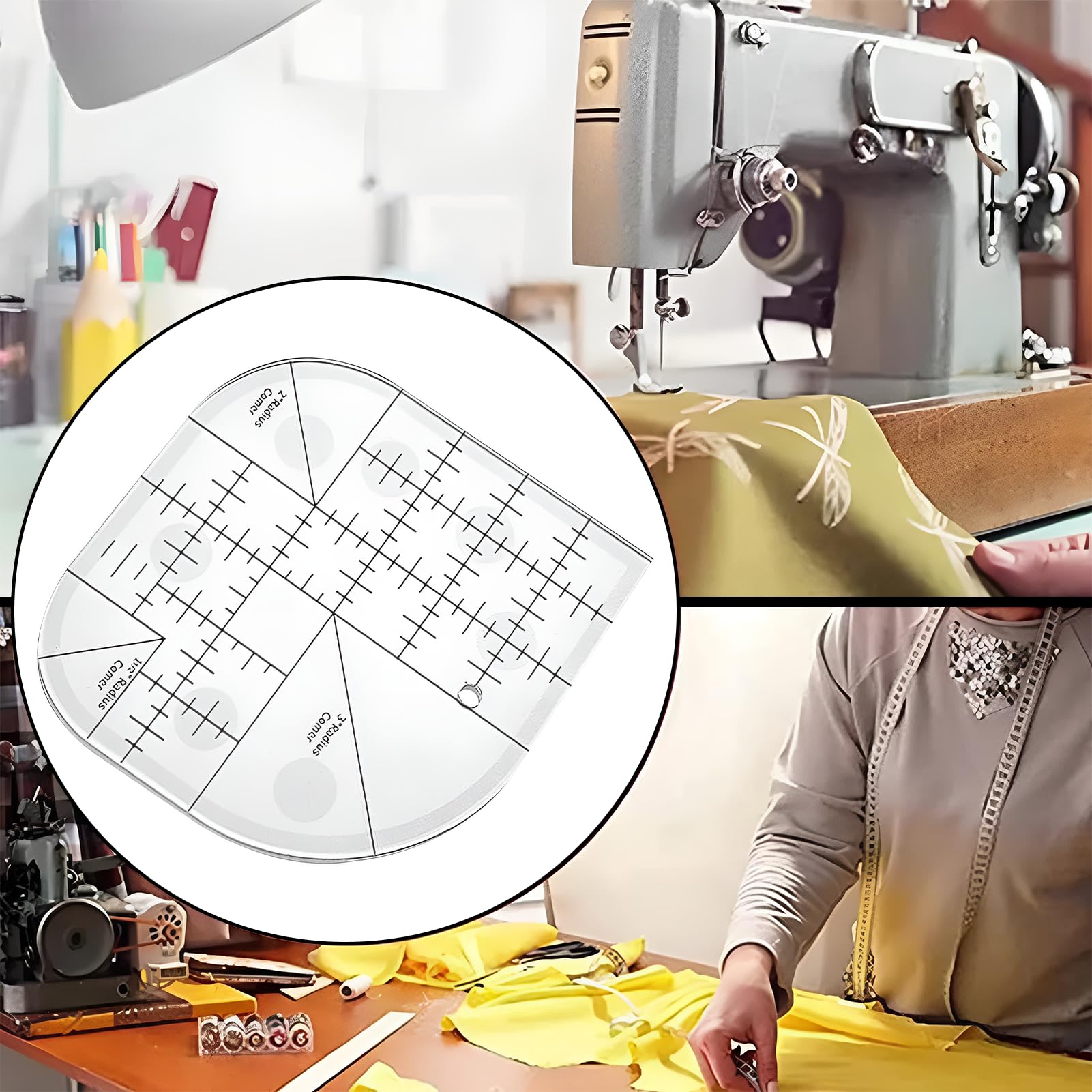 Gebogen hoeksnijder, patchwork-liniaal, snijliniaal, curve snijliniaal, quiltliniaal, kleermakersbenodigdheden, naailiniaal voor doe-het-zelf, naai- accessoires, patchwork vierkante liniaal