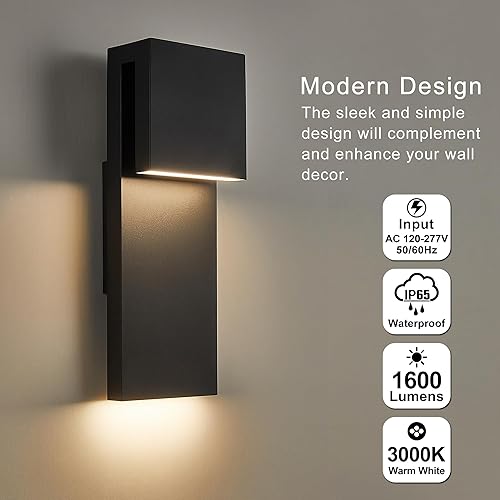 Miniatura 2 de Moderno aplique de pared LED para exteriores de 17 W, soporte de pared LED integrado para exteriores, con textura antioxidante, color negro, apto