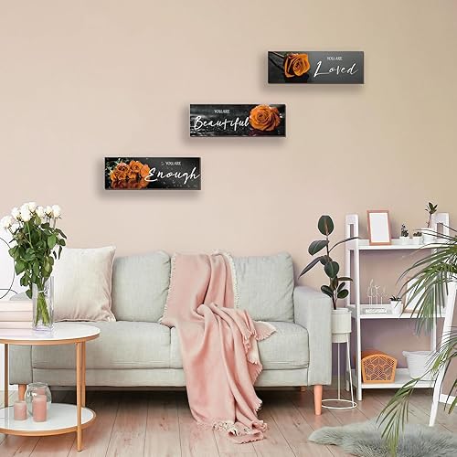 Miniatura 6 de 3 piezas de decoración de pared azul inspiradora con rosas azules, decoración de baño, arte de pared de madera, citas positivas You Are Loved You