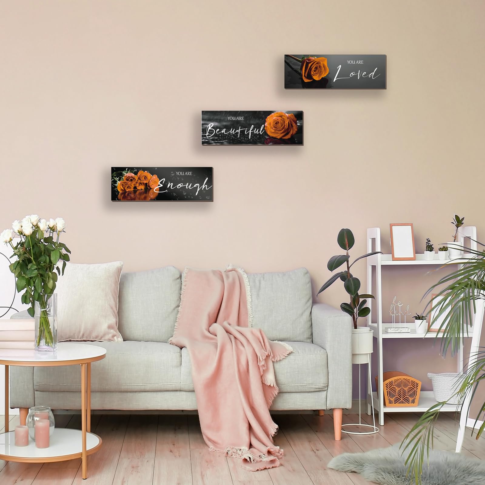 3 piezas de decoración de pared naranja inspiradoras rosas naranjas decoración de baño, arte de pared de madera, citas positivas You Are Loved You Are Enough para niñas y mujeres oficina 6