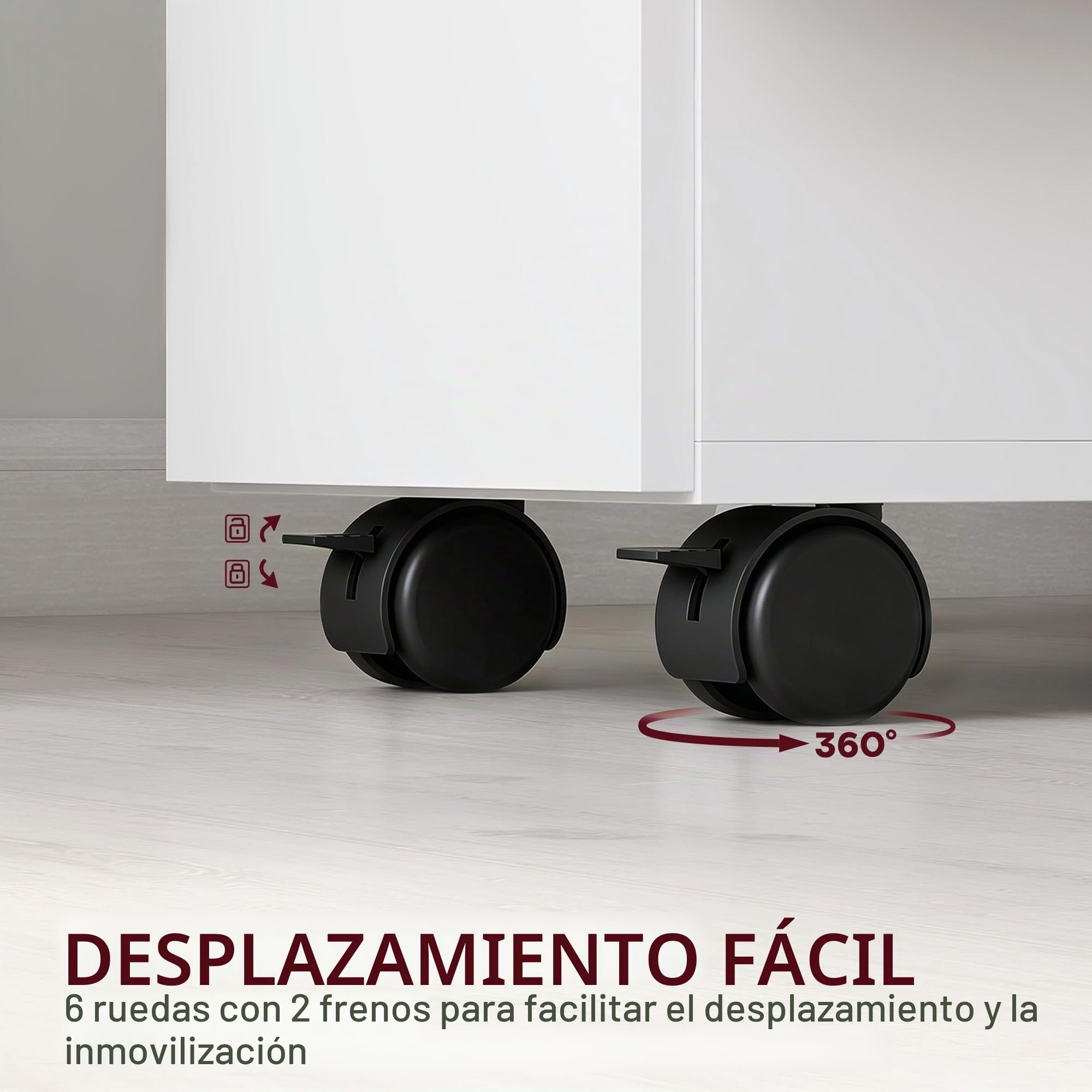 HOMCOM Mesa comedor plegable con ruedas 140x76x74cm,Blanco&madera natural | Mesa de cocina, para 6 personas, 2 hojas abatibles, 2 cajones, 2 armarios, para espacios pequeños.