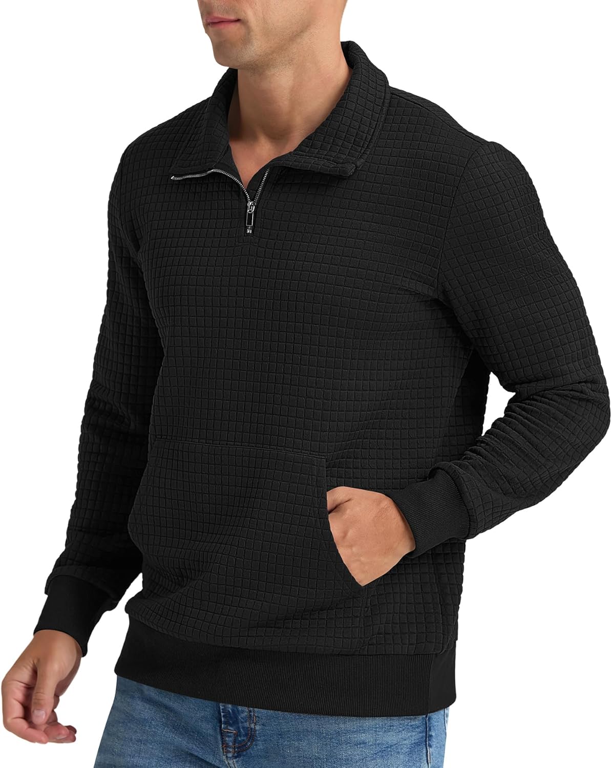 NITAGUT Mens Quarter Zip Sweatshirt Long Sleeve Waffle Pullover Sweatshirt with Pocket - Image 5