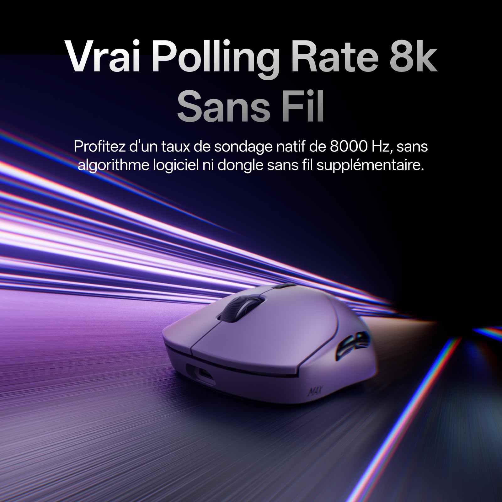 Rapoo VT2 Max Souris Gamer sans Fil, Capteur Optique 30K, Polling Rate Réel de 8000 Hz, Ultralégère 53g, 750 h d'autonomie, Jusqu'à 120 Millions de Clics, 10 Boutons Programmables avec Macros, Violet