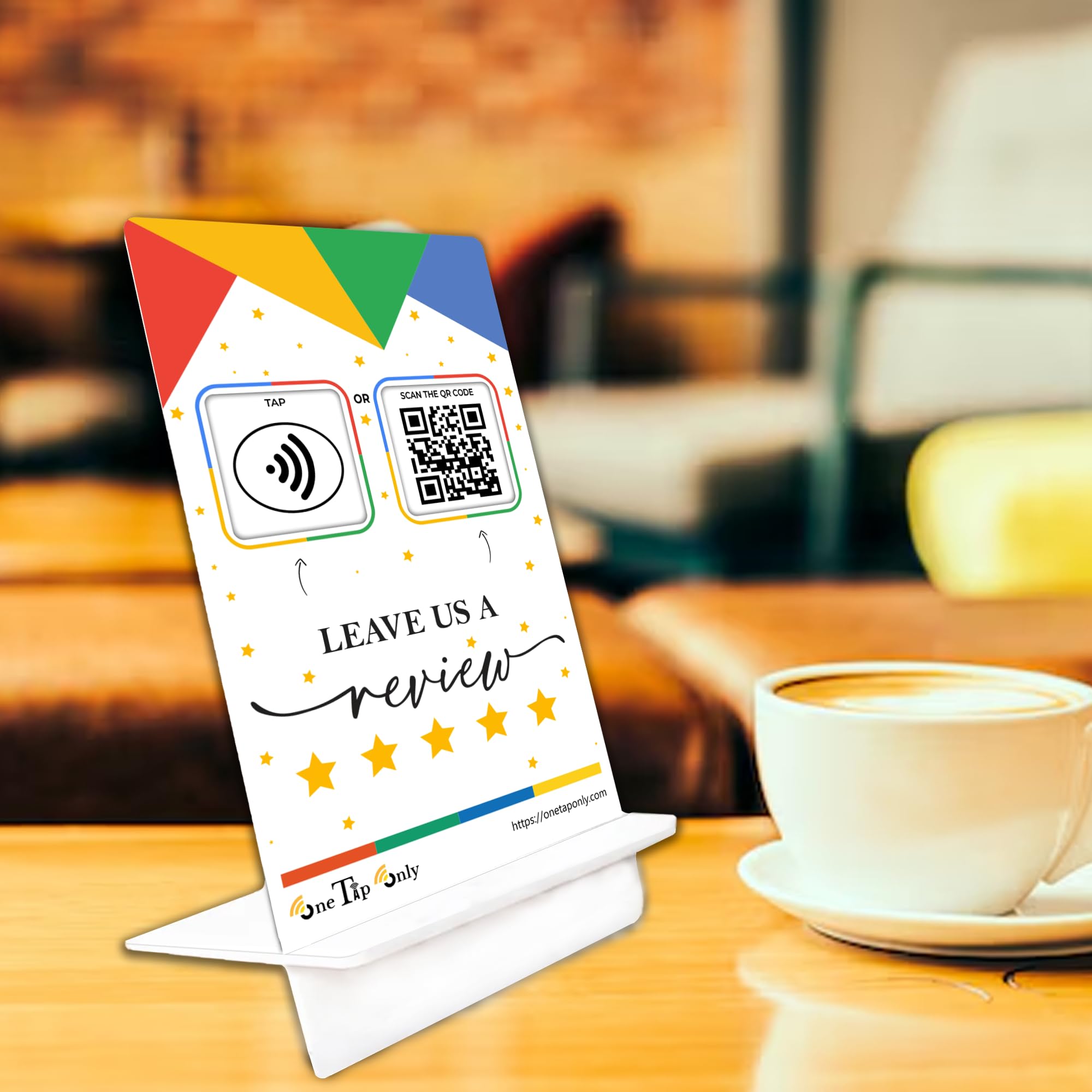 Supporti per recensioni Google Tap (confezione da 3) di TapFive - Tocca per recensioni istantanee - Compatibile con tutti i telefoni - Smart Tap riutilizzabile NFC e QR - Aumenta le recensioni azienda