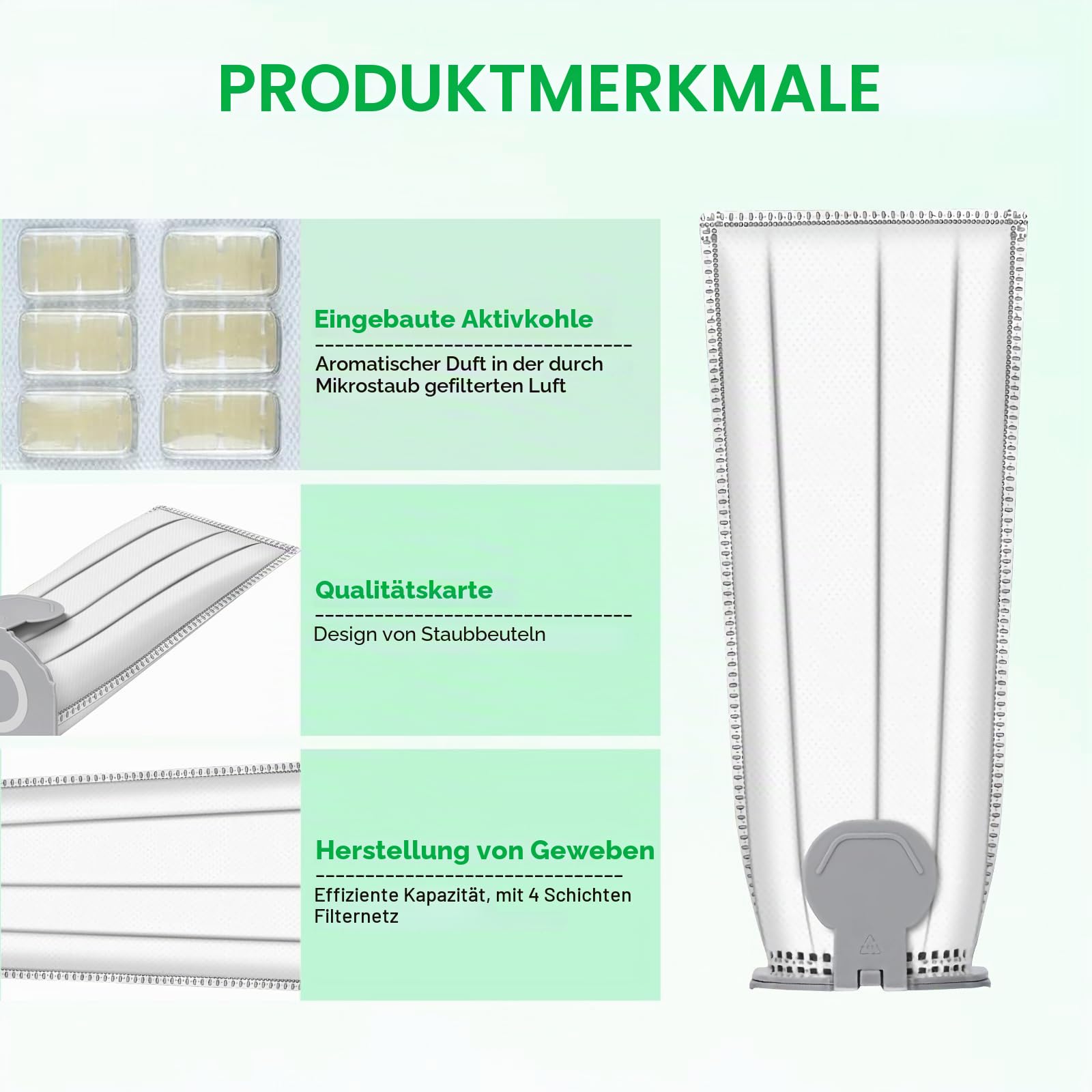 12 Staubsaugerbeutel kompatibel mit Vorwerk Folletto VK7 FP7 VK7S FP7S Staubsaugern, inklusive 12 Folletto-Beutel + 2 Hepa-Filter + 6 Duftstoffe + 2 Mehrzweckbürsten - Vorwerk Folletto Ersatzteile