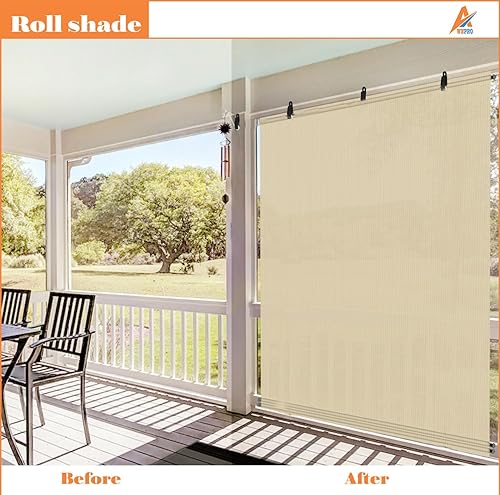 Miniatura 3 de AwnPro Persianas enrollables para exteriores, 7 pies de ancho x 6 pies de alto, para patio, pérgola, balcón, porche, ventana de terraza (beige)