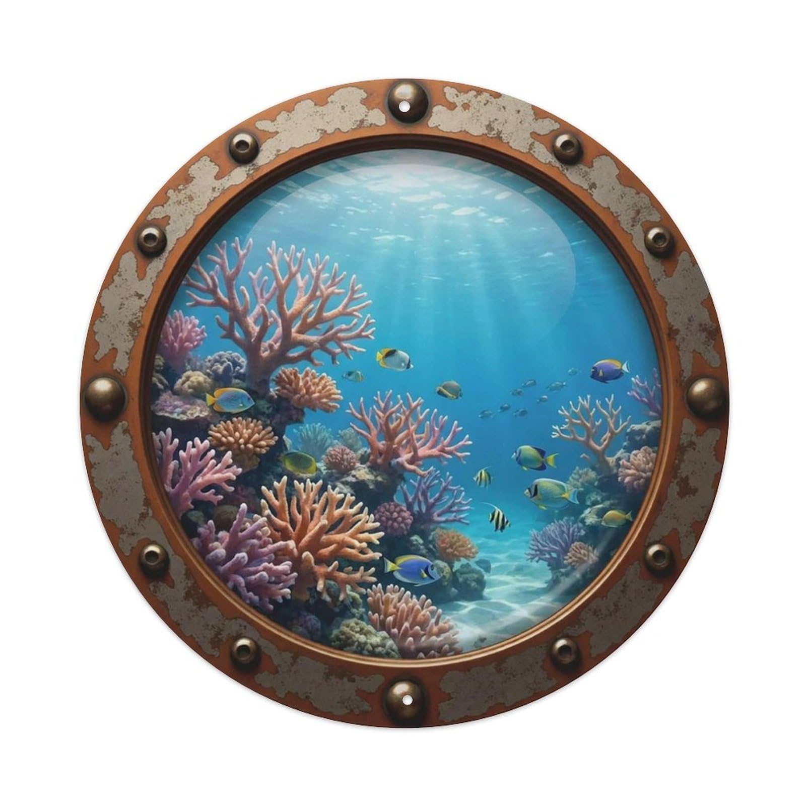Gead 8X8inch Style Vintage Porthole Branching Coral Nautical Window View Metal Tin Sign