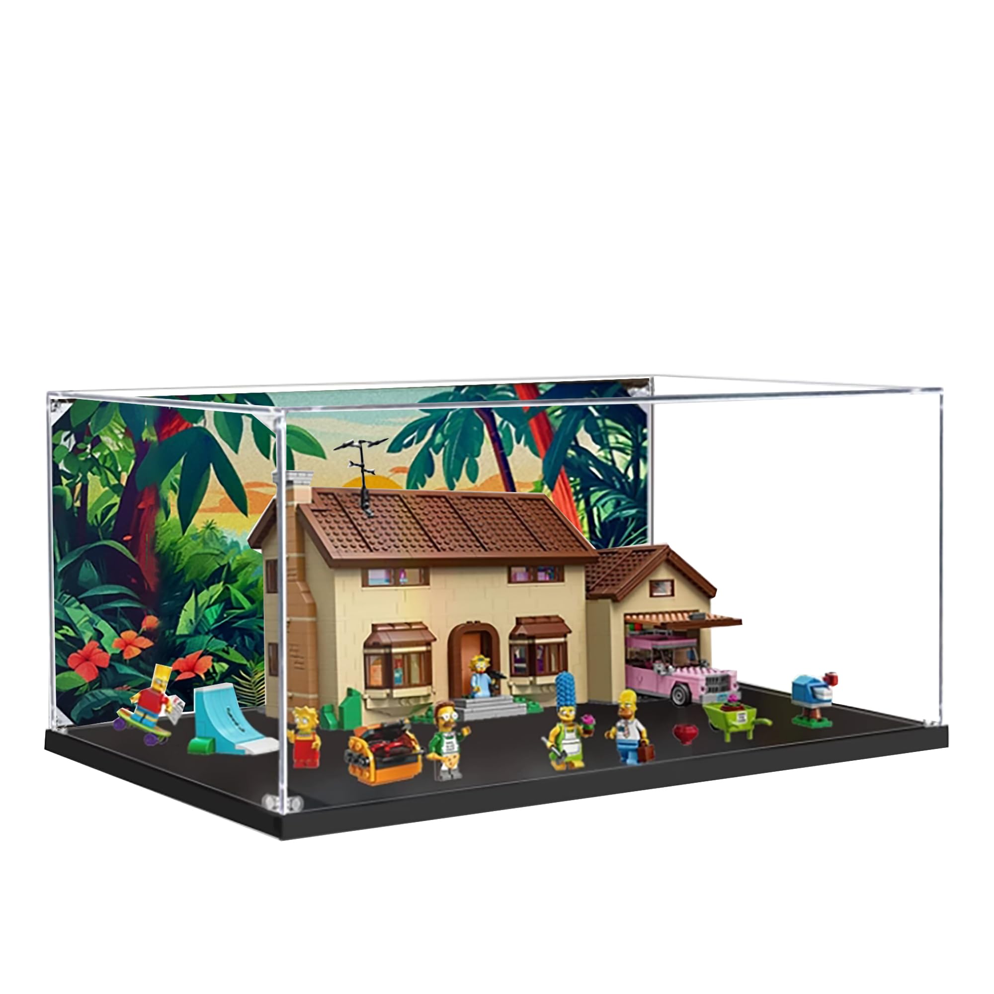 Acrylic Display Case for Lego 71006, The Simpsons House Building Set, Clear Display Case, Dustproof Display Case Compatible with Lego 71006 (Display Case Only) (Building Background B)