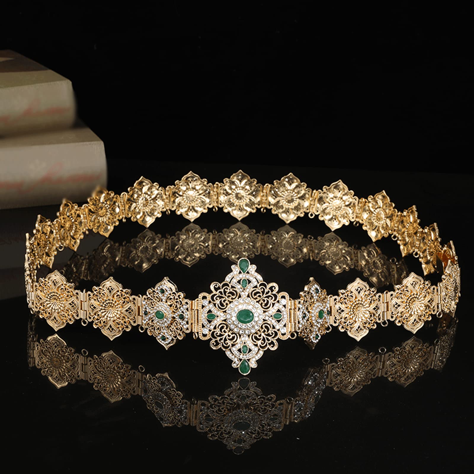 DOUKI Cinturón Cinturón brillante ahuecado joyería pretina cadena de Metal dorado longitud ajustable Cinch cinturón cintura cadena para mujer decoración de moda para pantalones