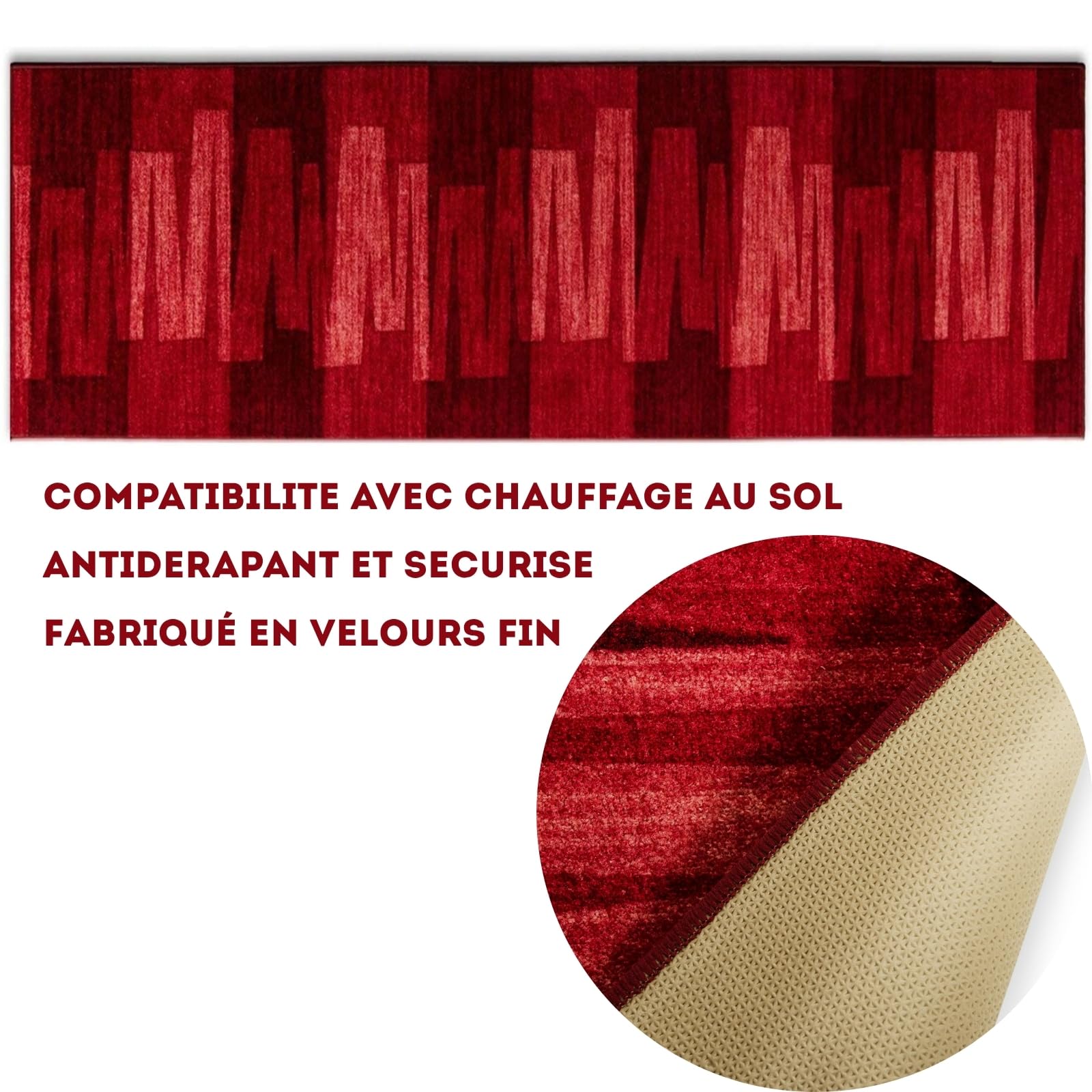 KARAT Tappetino a Passatoia per Uso Intenso - Via Veneto - Tappetino Antiscivolo per Tapis Roulant - Tappetino Anti-Allergico per Cucina, Corridoio, Soggiorno, Ufficio - Rosso, 80 x 300 cm