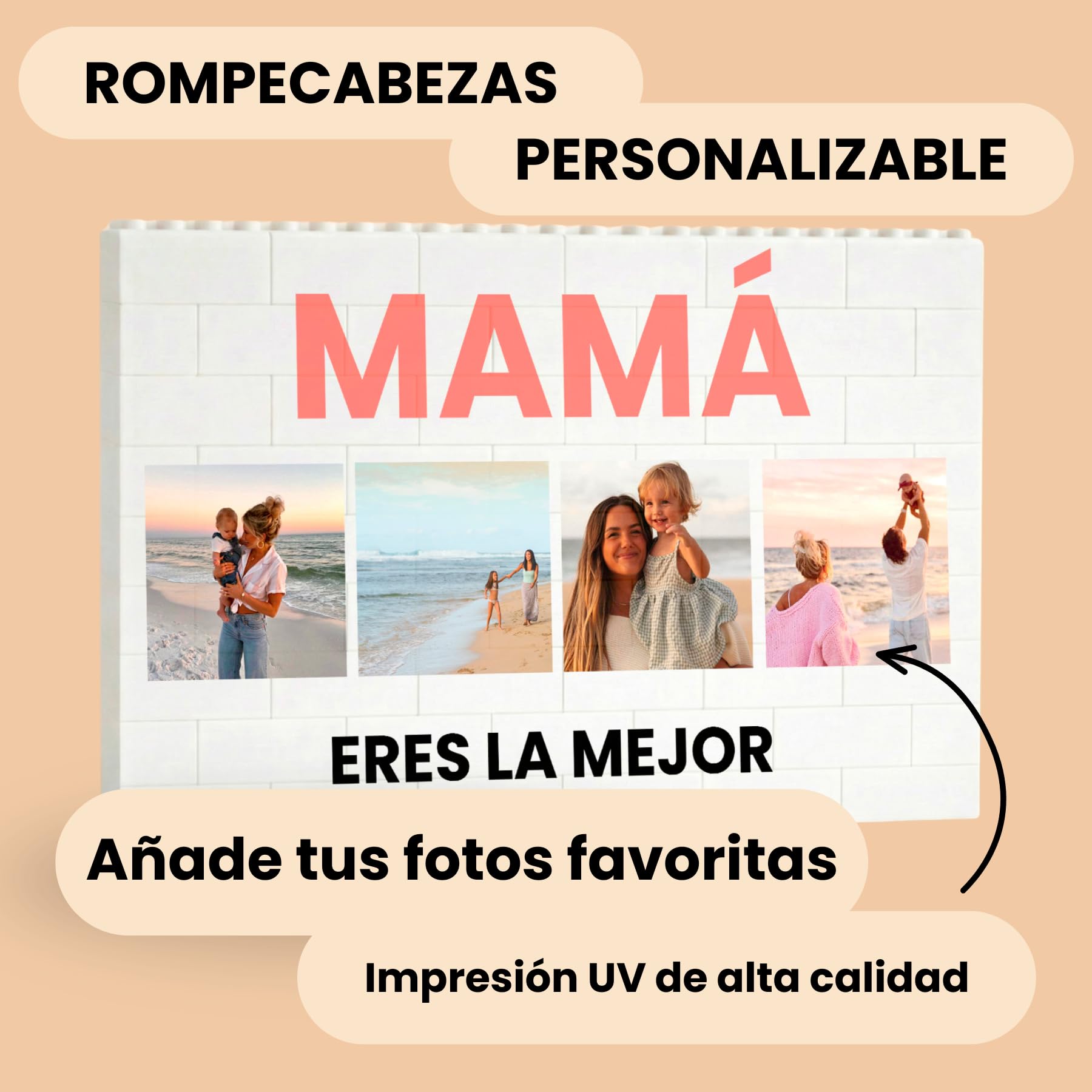 Cristal Plaque - Puzzle Personalizado Mamá con 4 Fotos y Texto | Rompecabezas Interactivo de Bloques Apilables Premium Mamá | Decoración Personalizada para el Hogar — view 2