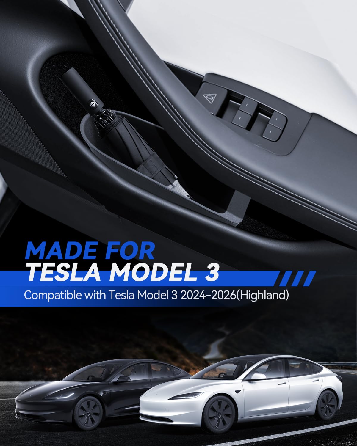 2 Pcs Autotür Mülleimer für Tesla Model 3 2024-2026 Innenraum Mülleimer Seitentasche Schlitz-Aufbewahrungsbox Wasserdichtes TPE Passgenau für Model 3 Highland Praktisches Autozubehör (Schwarz)