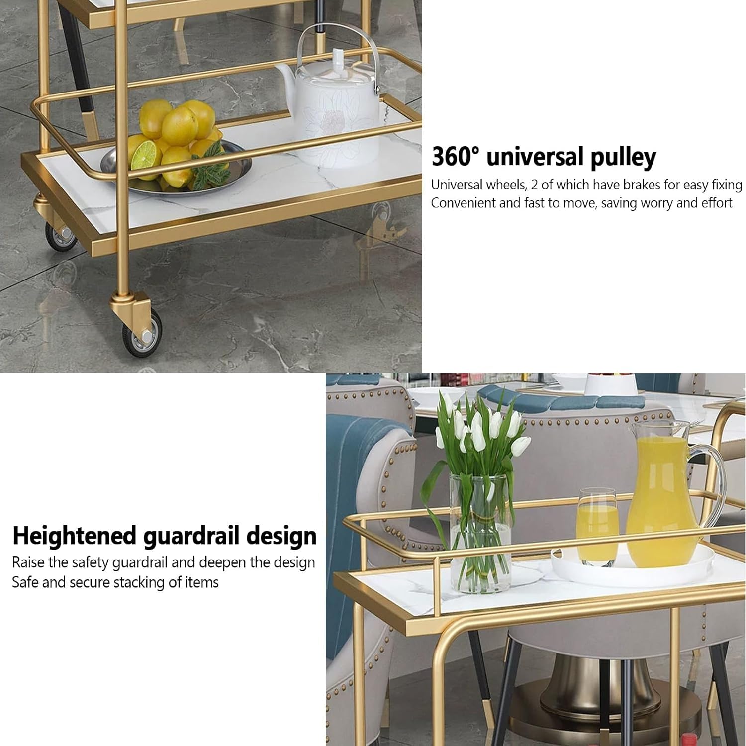 Carrello di servizio per ristoranti, 3 ripiani, con recinzione e pannelli in marmo per buffet