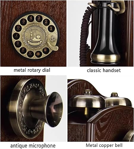 Miniatura 5 de Teléfonos retro de pared para teléfono fijo, teléfono vintage montado en la pared, teléfono de montaje en pared giratorio, teléfono antiguo clásico