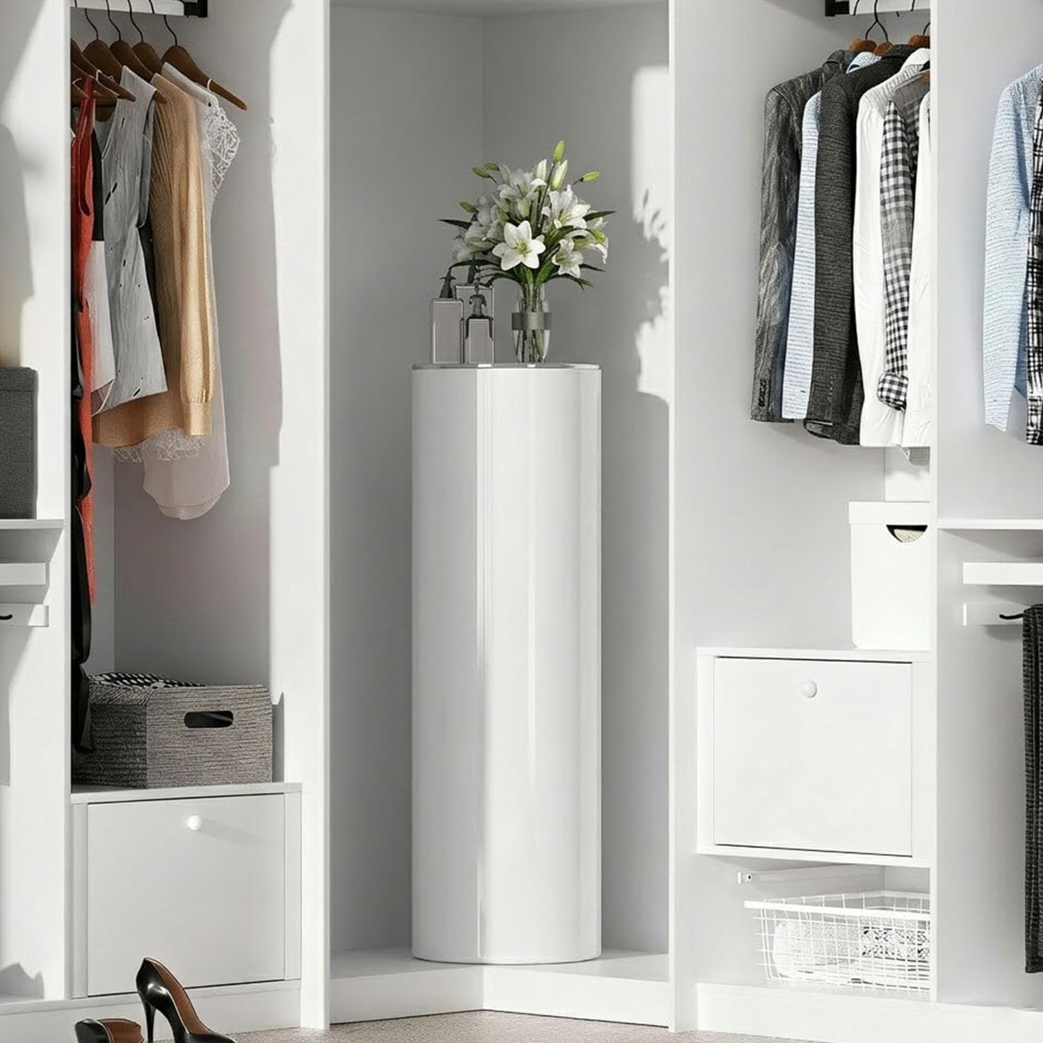 Genérico Zapatero Giratorio 360° Estante Redondo De Metal Independiente Organizador Vertical para Zapatos y Bolsos Espacios Pequeños Almacenamiento para Armario Pasillo Sala de Estar (120 * 33cm)