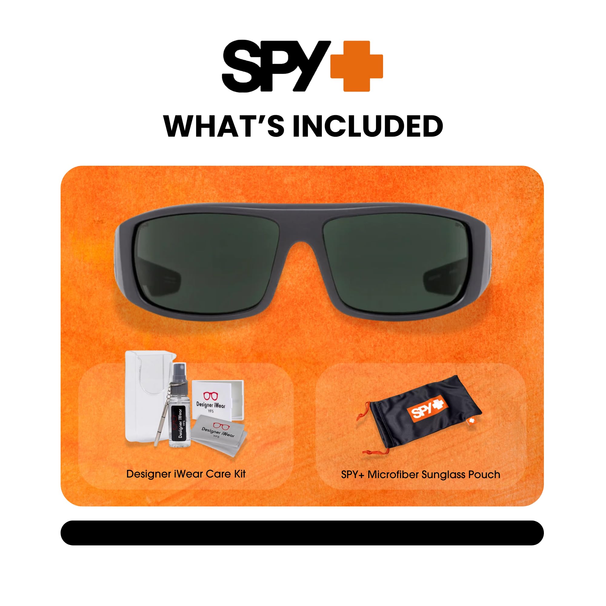 SPY Logan 670939243863 61MM Matte Black/ANSI RX HD Plus Gray Green Rectangtle Sunglasses for Men for Women + BUNDLE with Designer iWear Eyewear Kit