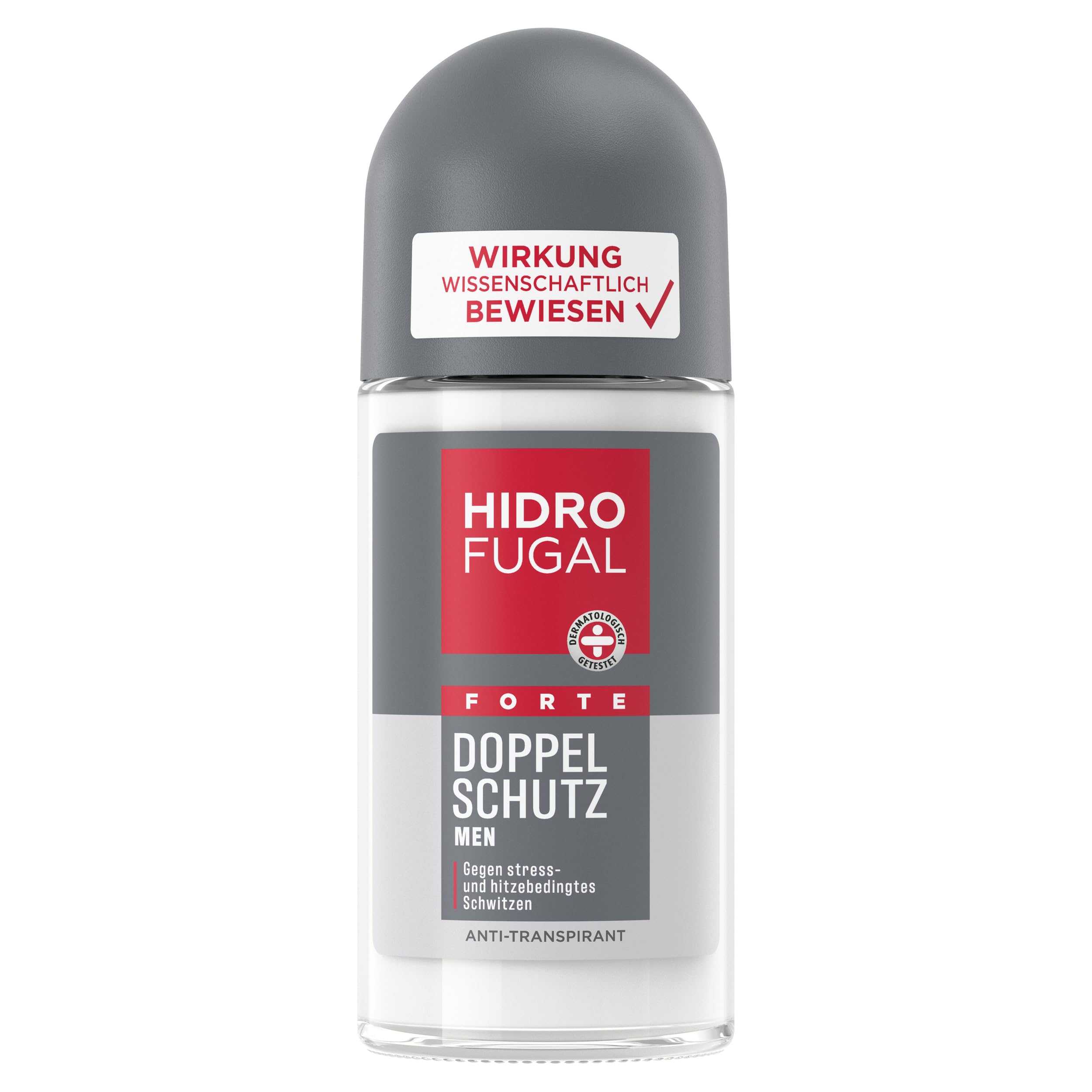Hidrofugal MEN FORTE DOPPEL SCHUTZ Roll-on, Deo Roller mit starkem Antitranspirant Schutz gegen stress- und hitzebedingtes Schwitzen, Deodorant ohne Ethylalkohol (50 ml)