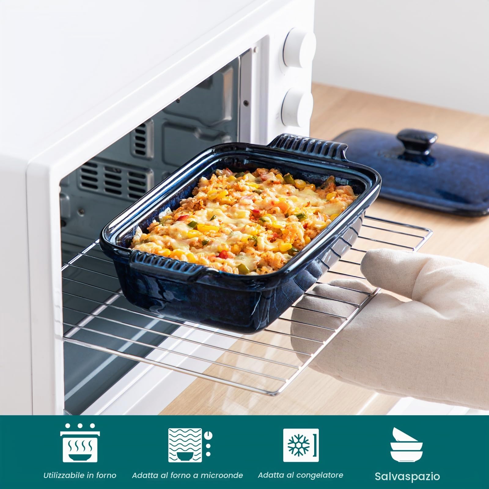 vancasso Casseruola stellata con coperchio, 1,9 litri profonda per lasagne in ceramica