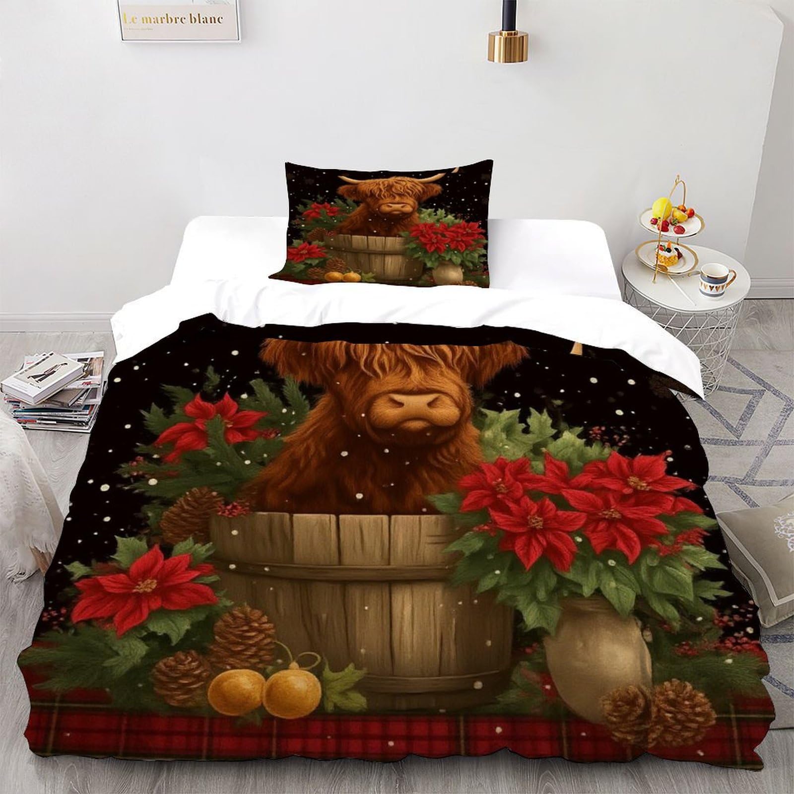 Housse de couette Highland lit simple pour une ambiance chalet de Noël à la campagne