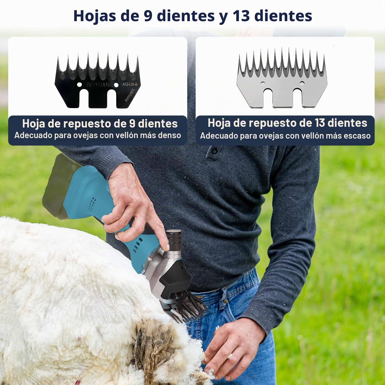 Máquina Cortapelo para Ovejas Electrica para Makita 18V Akku(Sin batería), 550W Maquina Esquilar Ovejas con Cuchillas tanto de 9 como de 13, 3000 RPM, para Oveja Ovino Alpacas Cabras