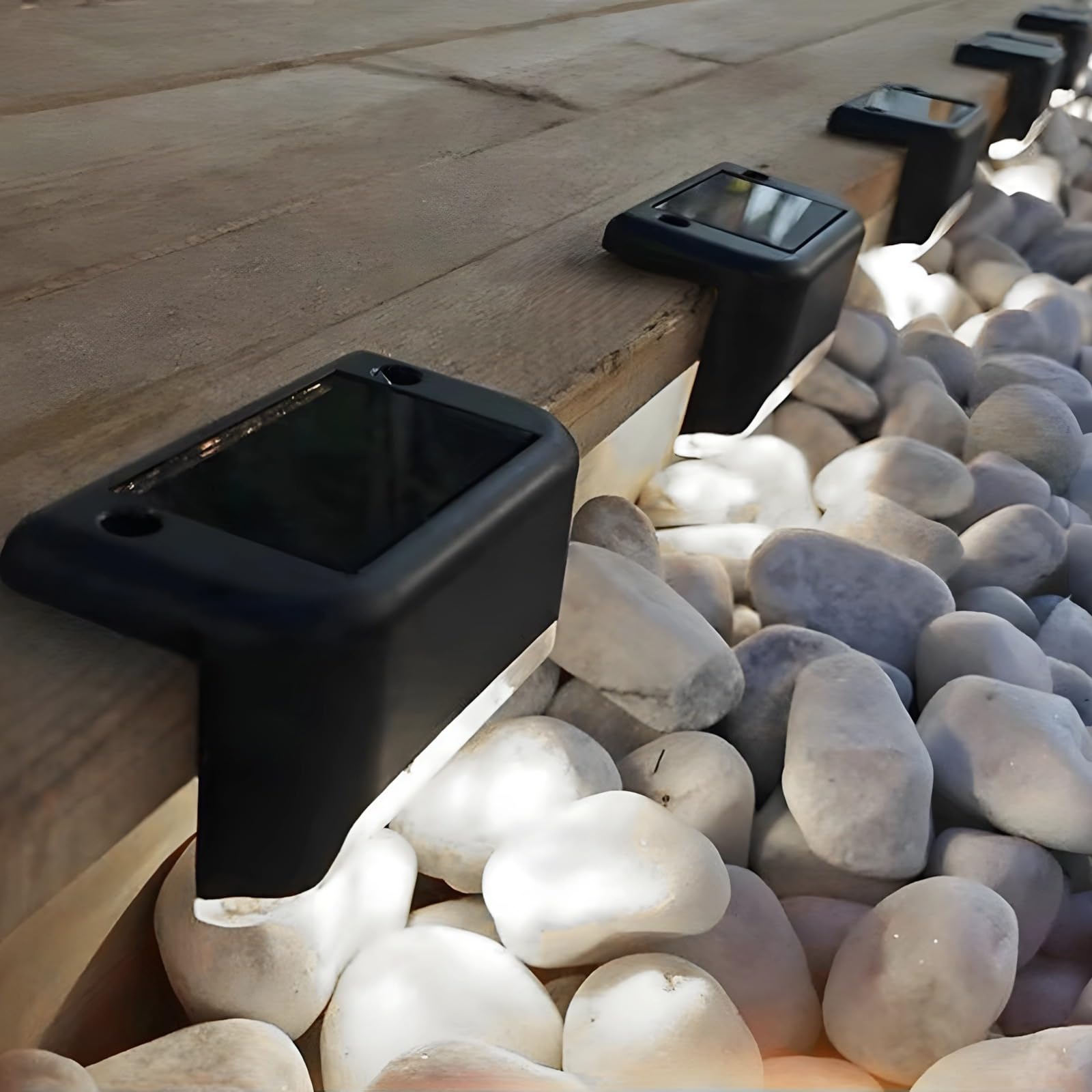 16 szt. zewnętrznych lamp solarnych LED, wodoodporne światła pokładowe, amorficzne silikonowe panele słoneczne, czarne, idealne do balustrad i schodów, jasne białe światło