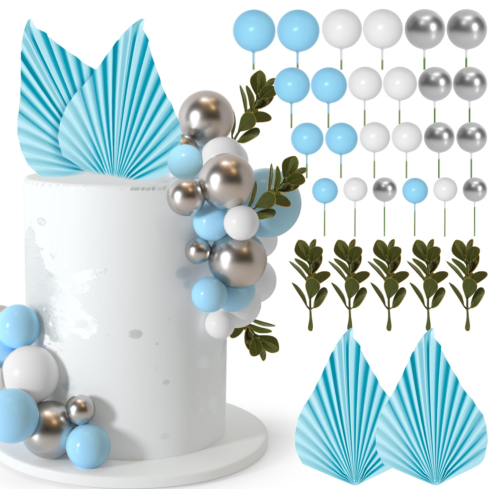 NEBURORA 64 Stück Tortendeko Kugeln Cake Topper und Blätter-