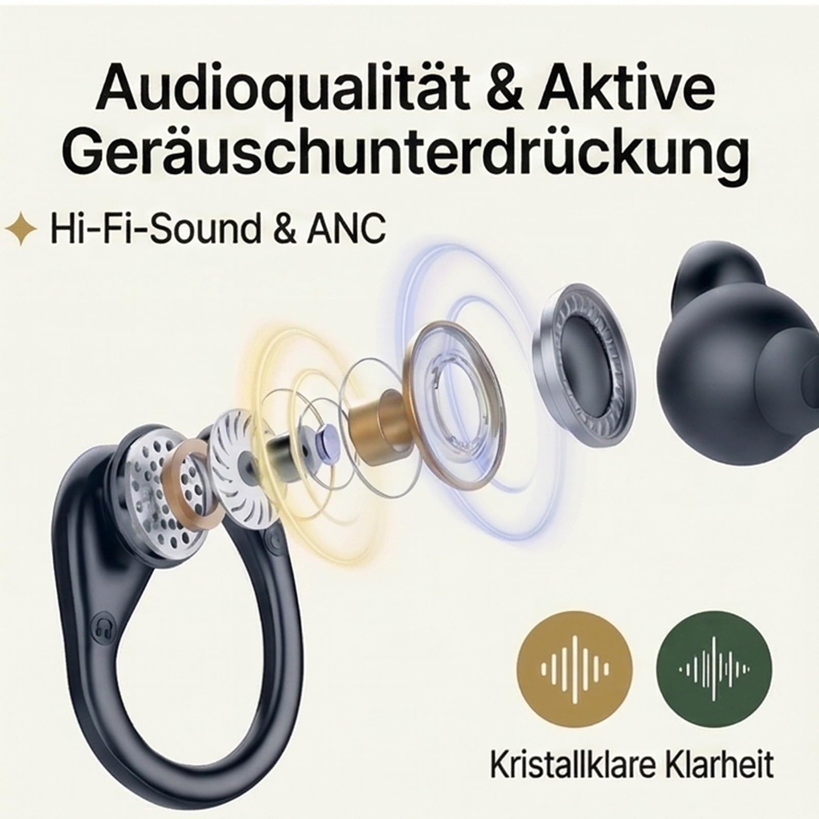 Reiteag Sonabuds Übersetzer Ohrhörer, TalkBuds Übersetzer Kopfhörer, Bluetooth Kopfhörer mit Echtzeit Übersetzung in 145 Sprachen, HD Sound, Ladeetui, Anrufmodus & Musik, Tragbar (Schwarz)
