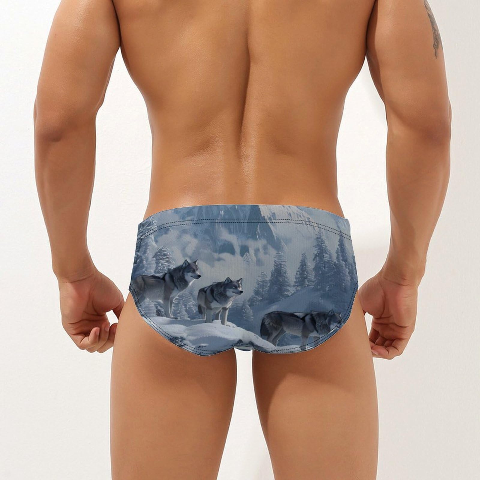 Snow Mountain Wolf Mens Swim Briefs Quick Dry Swim Trunk Bikini Underwear Swimsuit S