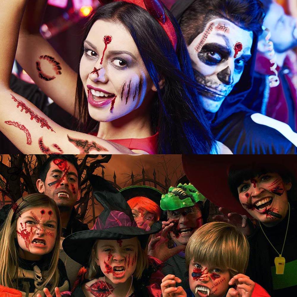 Set De 40 Tatuajes Temporales De Zombi Y Cicatrices Falsas Con Sangre, Impermeables Y Realistas Para Halloween, Maquillaje De Terror Para Adultos Y Niños