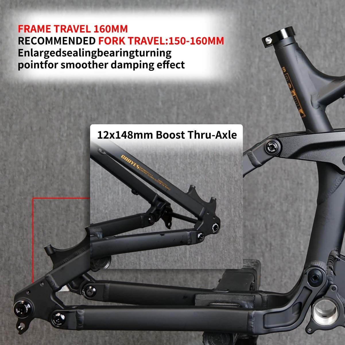 Full Suspension Mountain Bike Frame with Shock Absorber 27.5er 29er Aluminium Alloy Disc Brake Bike Frame 15.5"/17"/18" DH/AM Softtail Frame 12x148mm Thru Axle Boost Frame(Black,27.5x18'')