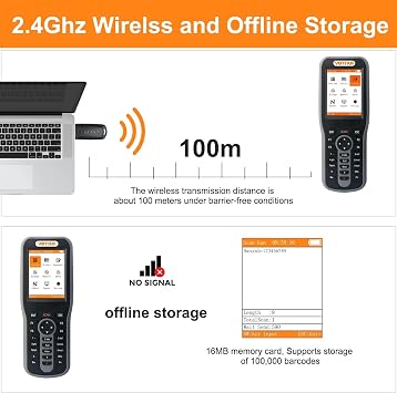 VOTTAN Inventory Barcode Scanner Wireless, Handheld Portable 1D Bar Code Reader, CCD Sensor Screen Code Scanning Data Terminal Library Scanner