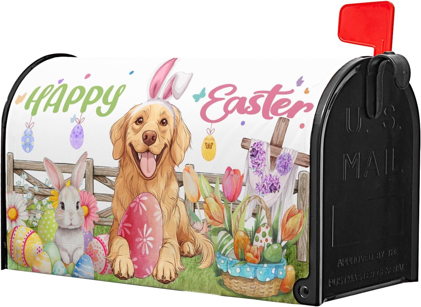 Kawani Happy Easter Mailbox Covers Magnetic Spring Bunny Flower Mailbox Cover Standard Size 18 X 21 Inch Easter He is Risen Wrap Post Letter Box Decorative for Outdoor Home Garden Yard