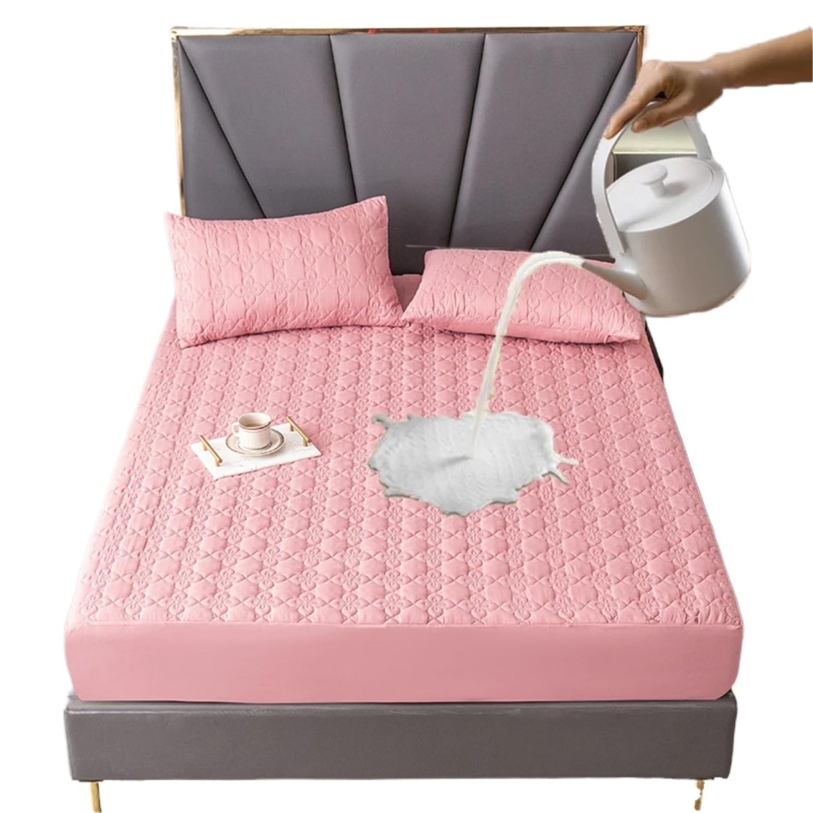 Funda de colchón Impermeable y Gruesa, Acolchada de látex, con Protector de sábana Ajustable y Suave al Tacto, sin Fundas de Almohada (Rosa, 90x200x30cm).