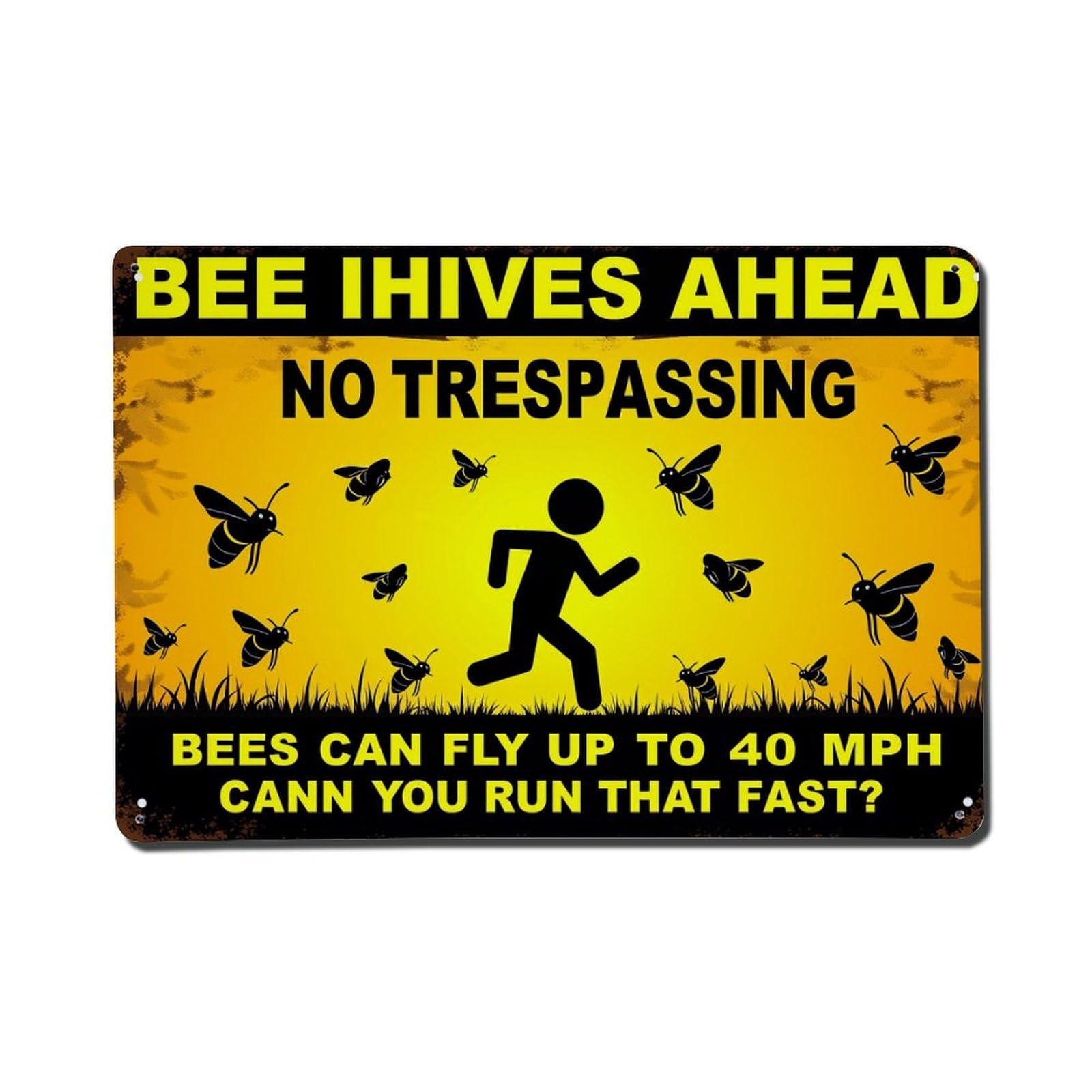 Enderetf Vintage Bee Hives Ahead No Trespassing Warning Sign Pattern Tin Sign Metal Poster, Home Bar Garage Man Cave Cafe Indoor & Outdoor Wall Decoration 8X12inches