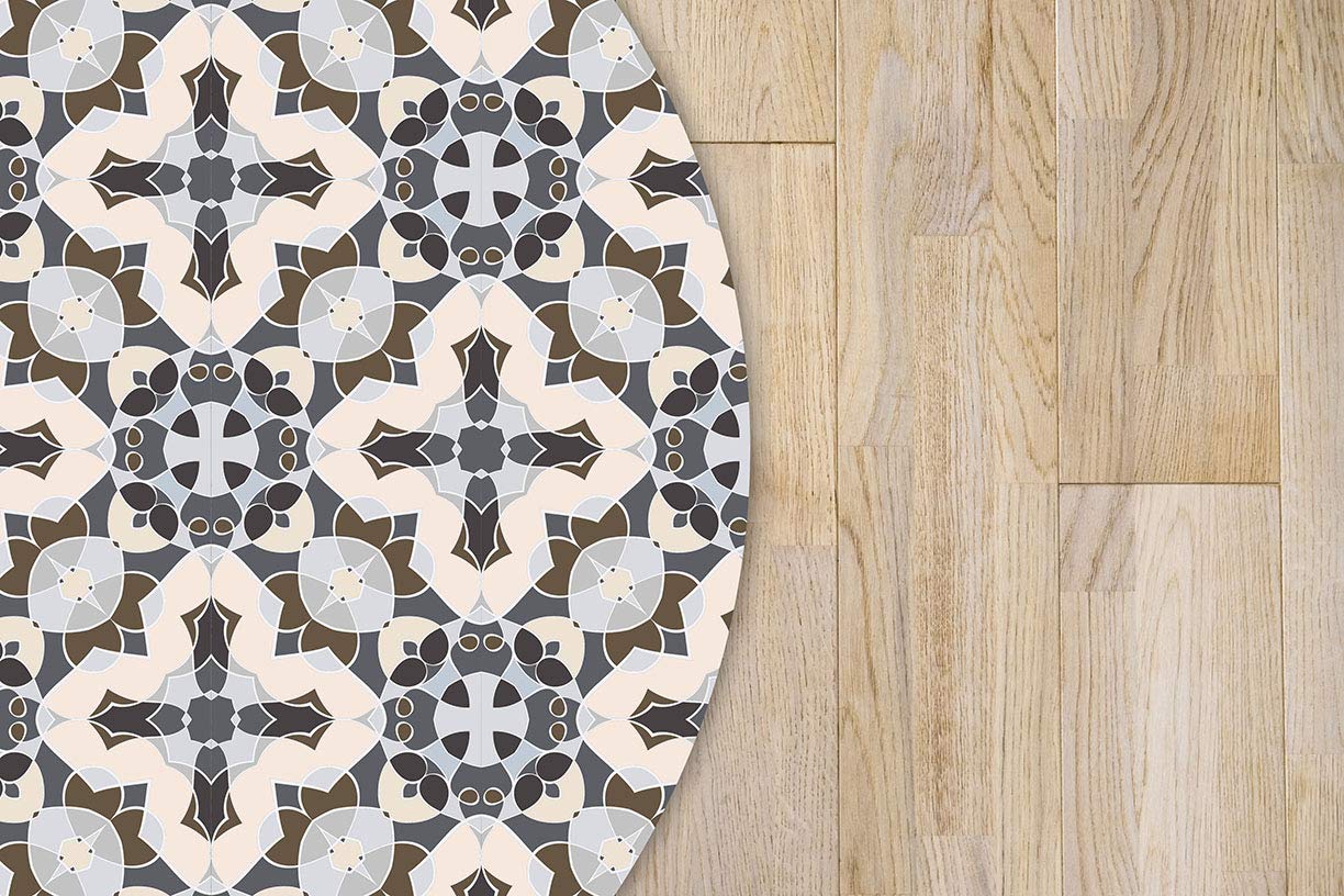Panorama Tapis du Sol Vinyle Ronde Cuisine Salle de Bain - Différentes Tailles - (Tuile Style Oriental Gris 190x190 cm)