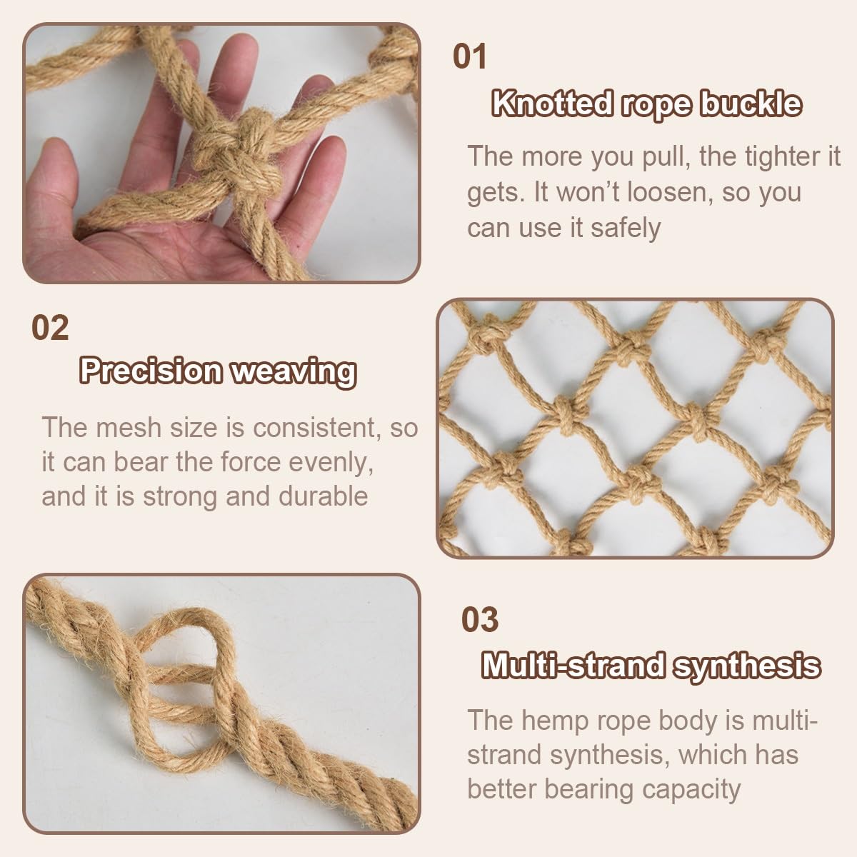 Rete di supporto in iuta resistente, per piante rampicanti, biodegradabile, multi-filo, corda intrecciata personalizzabile (2 x 2 m, 10 mm)