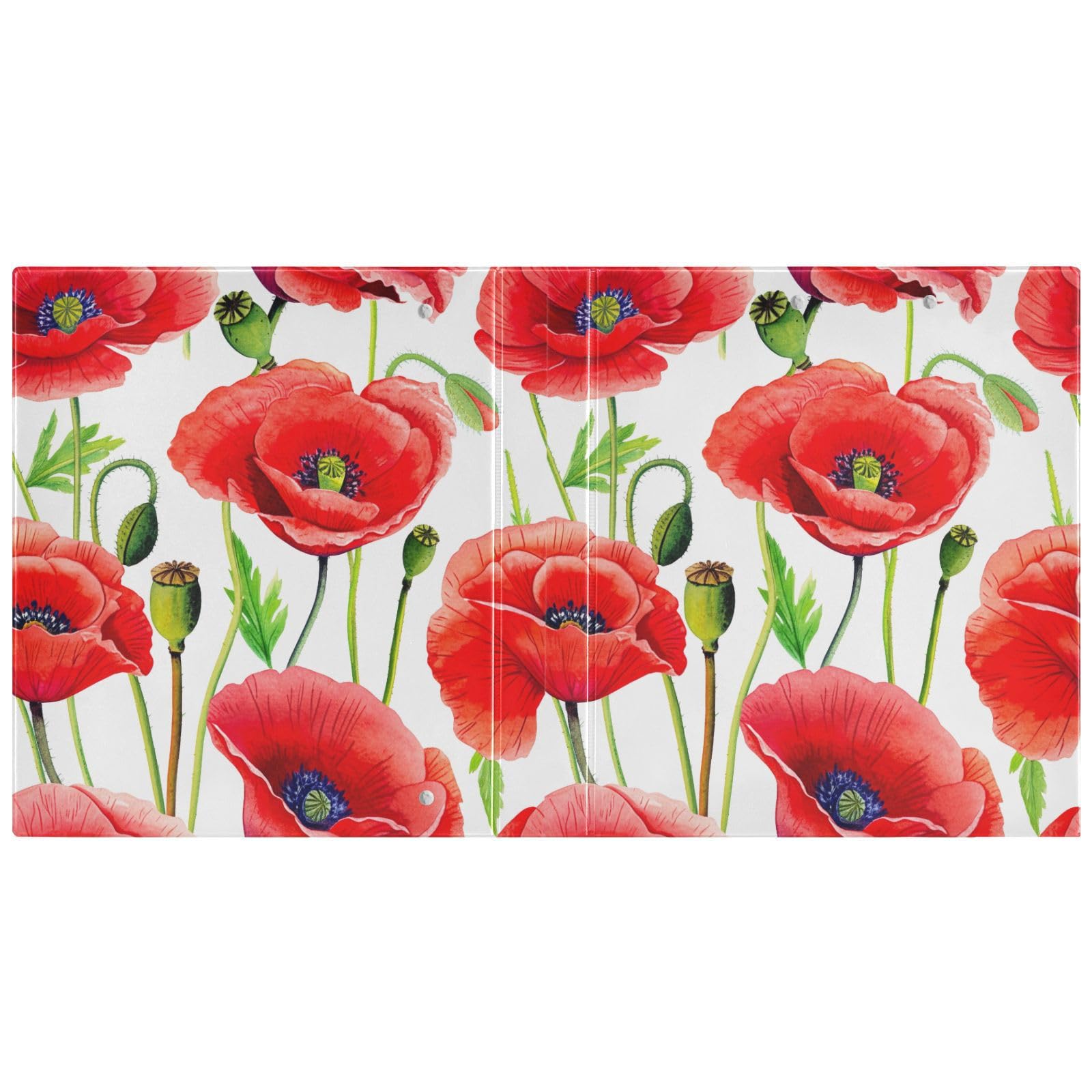 Raccoglitore ad anelli a D con 3 anelli, motivo fiori di papavero rosso, stile acquerello, 3,8 cm, con portablocco grande, per scuola, università, ufficio (confezione da 2)