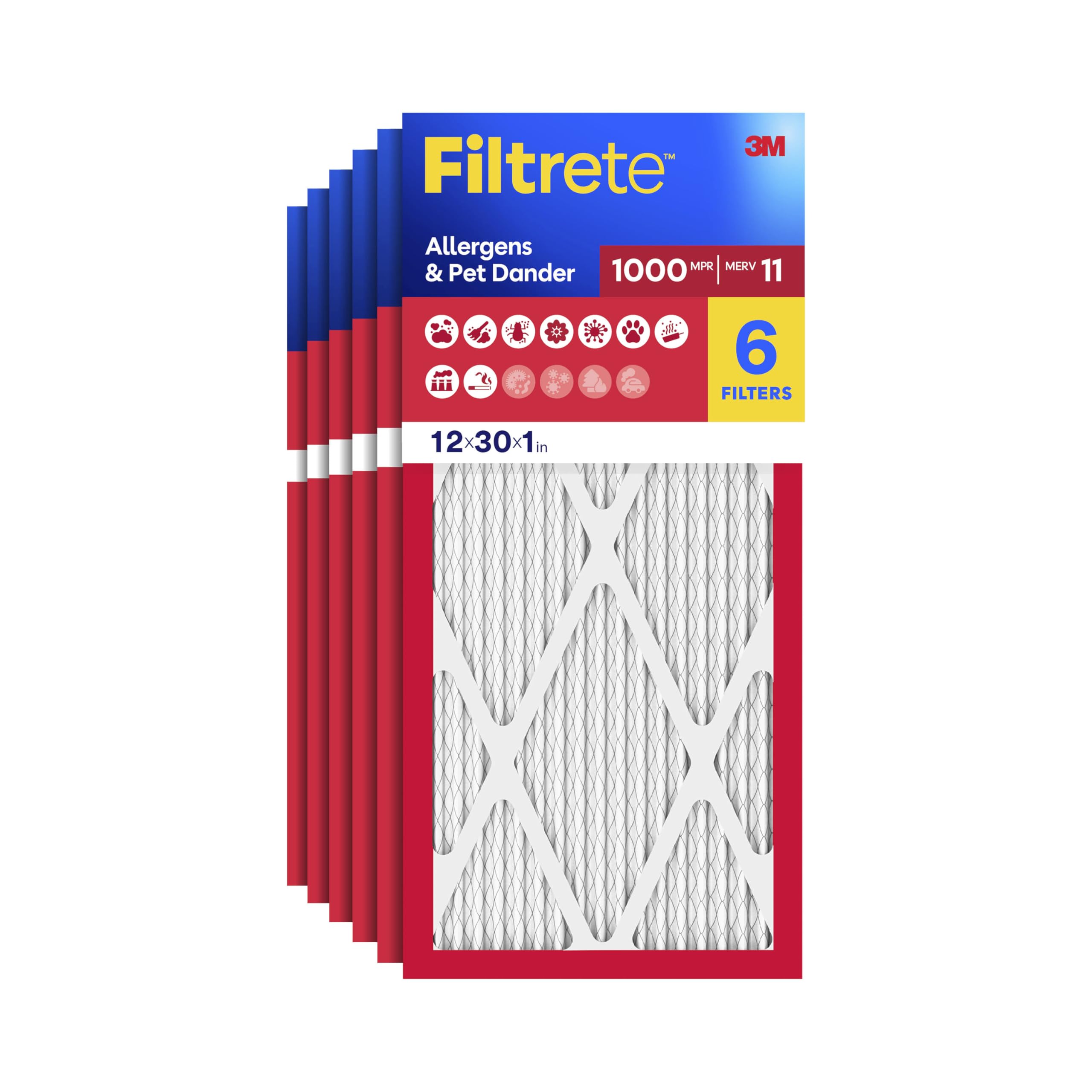 Filtrete 12x30x1 Hava Filtresi MPR 1000 MERV 11, Alerjen Savunması, 6'lı Paket (tam boyutlar 11.81x29.81x0.81)