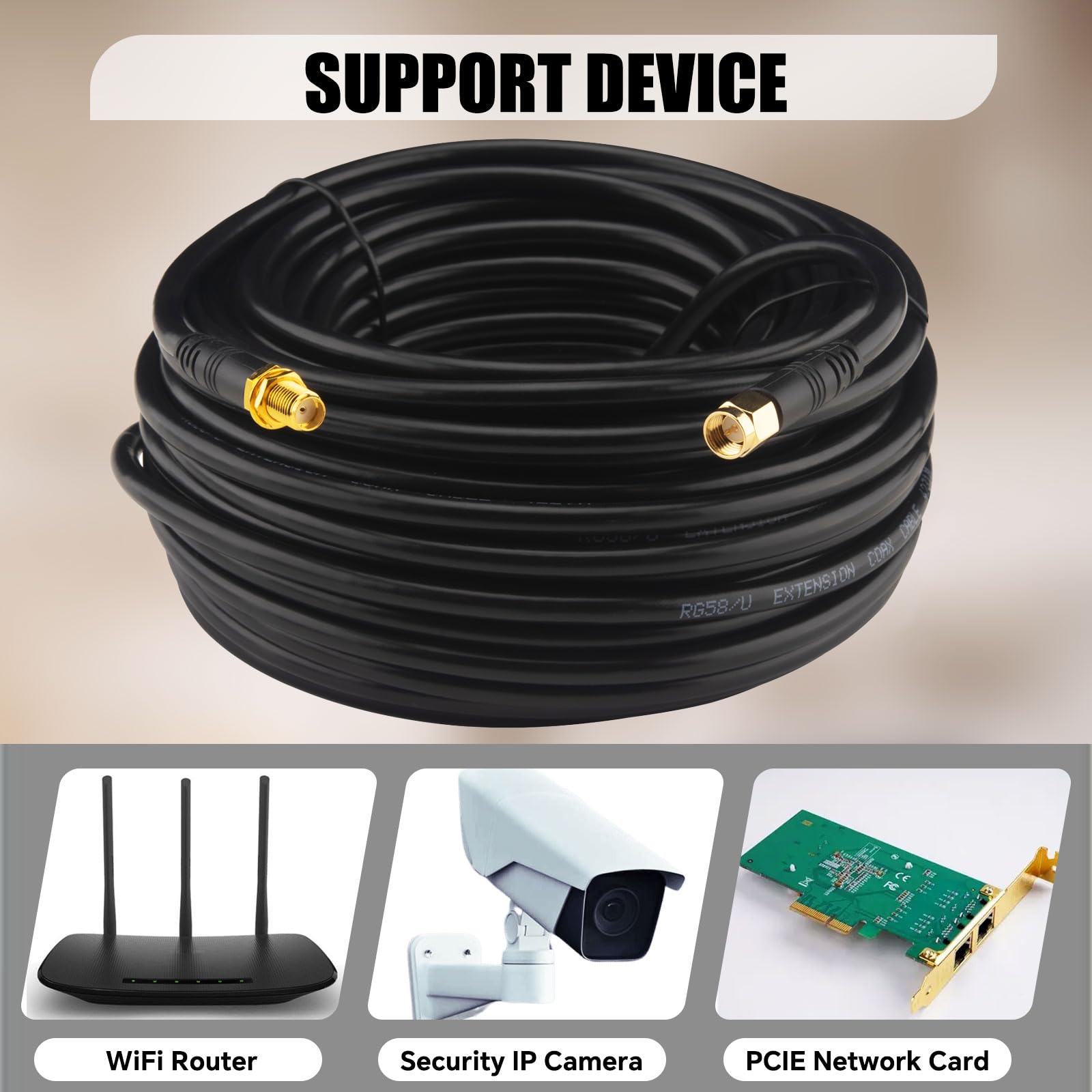 Câble d'antenne WiFi SMA mâle vers SMA femelle RG58/U,Câble coaxial 50 ohms,Câble d'extension SMA à faible perte,Câble d'extension 3G 4G LTE,Antenne WiFi sans fil LAN (pas pour téléviseur)