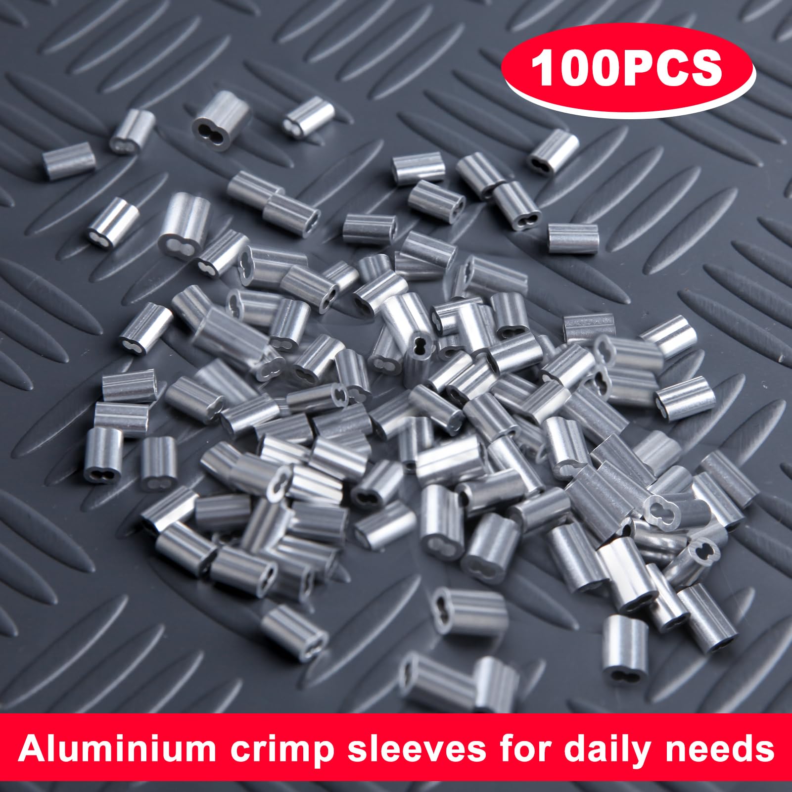 102 pezzi Kit di strumenti di crimpatura per funi metalliche, kit di crimpatura per la pesca con pinza a crimpare e fune metallica in acciaio inossidabile 304 da 50 m, 100 pezzi con