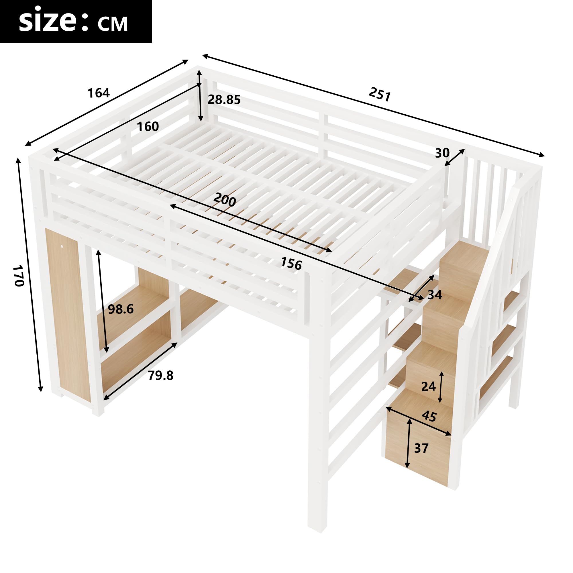 Sapgaks Lit Mezzanine Enfant Gaming 160 x 200 cm avec Bureau,lit superposé Enfant avec Rangement,lit Mezzanine escalier,lit Enfant avec Rangement,éclairage LED,Port USB,Armoire Ouverte,métal,Blanc
